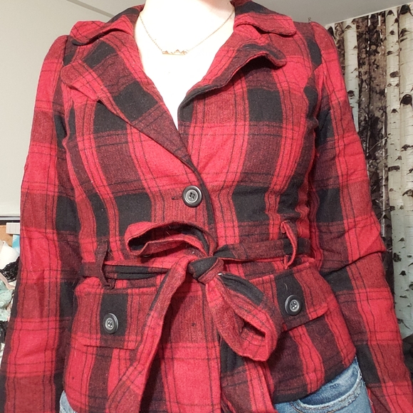 Red plaid tartan vintage wool blazer/jacket - Picture 2 of 8